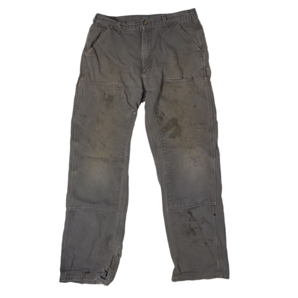 VINTAGE CARHARTT gray faded thrashed worn in loose original fit work pants 34x32